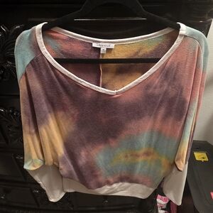White Birch Colorful Tie-Dye V-Neck Sweatshirt